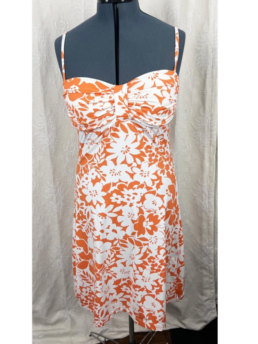 Tommy Bahama stretch jersey shift dress orange white floral print built-in bra